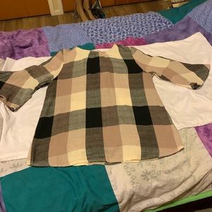 Beige, gray, and off-white shirt